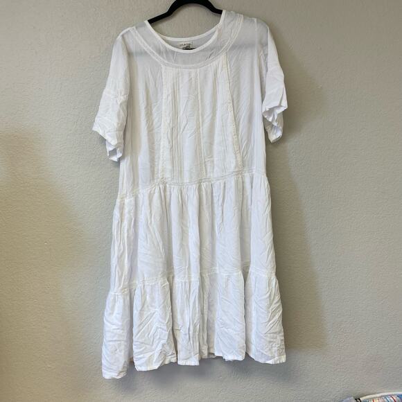 Fillyboo Tiered Short Sleeve Crew Neck Knee Length Dress White Size Medium - Picture 1 of 7
